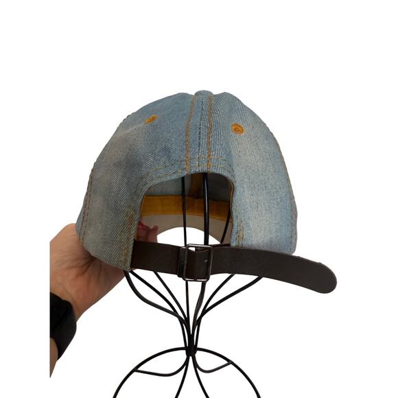 Chic Embellished Faux Pearl Rhinestone Ltwash Distressed Denim Baseball Cap Hat - Picture 3 of 9